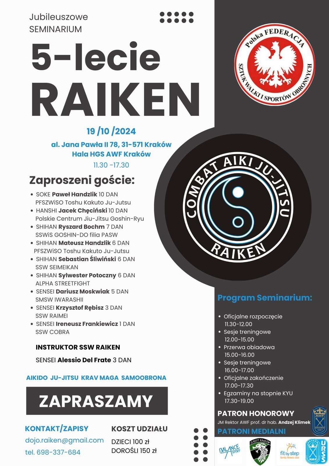 Plakat zapowiadający Jubileuszowe Seminarium 5-lecia Raiken, 19 października 2024, Hala HGS AWF Kraków